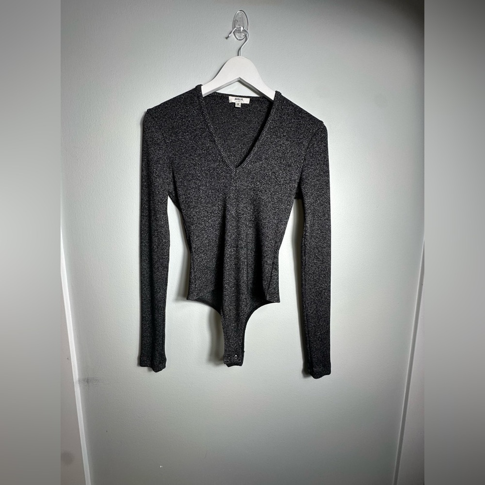 AGOLDE Tavi Mélange Rib Knit V Neck Sexy Bodysuit Size Medium - Picture 3 of 13